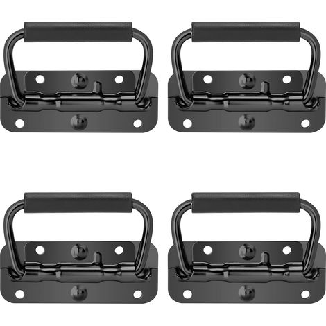 Poignée Pliable 4 Pièces en Acier Inoxydable avec Manche en Caoutchouc pour Boîte à Outils et Rangement, 100x40mm (Noir) (1/5)