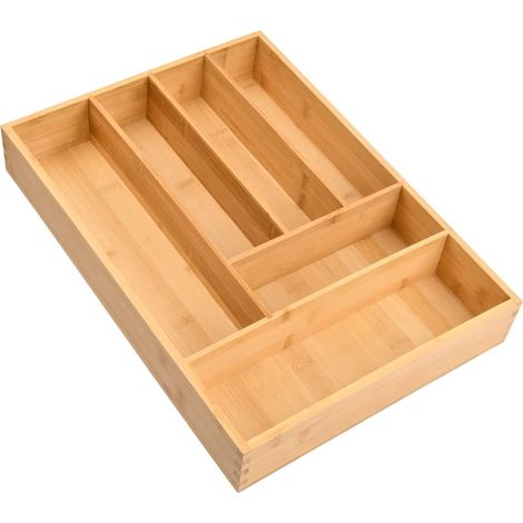 Cutlery Tray for Drawer, Cutlery Storage Drawer Kitchen with 6 Compartments, 43 x 30 x 6 cm Bamboo Cutlery Tray, Wooden Cutlery Box, Cutlery Organizer for Utensils (1/5)
