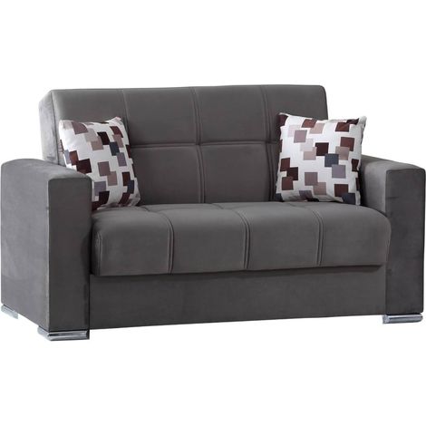 Dmora - Divano letto 2 posti Anikide, Divano contenitore lineare, Sofà da soggiorno in tessuto imbottito con apertura click-clack, 160x85h91 cm, Grigio