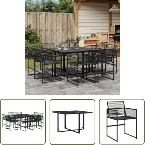 The Living Store 9-tlg. Garten-Essgruppe Schwarz Poly Rattan - Gartentisch - Gartenstuhl - Gartenmöbelset - Outdoor Essgruppe - Terrassenmöbel (1/5)