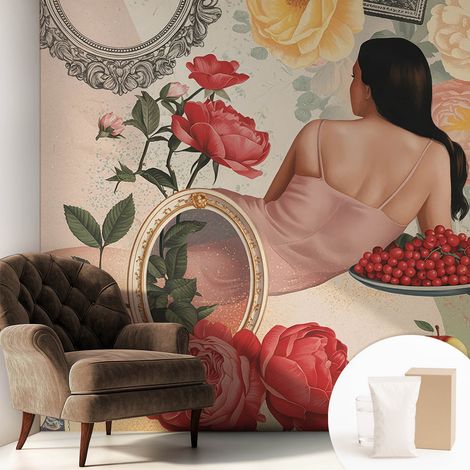 Tapete Vliestapete mit Kleber für Wohnzimmer Schlafzimmer Küche - Wanddekoration Blumeneleganz 250x250 cm (1/5)