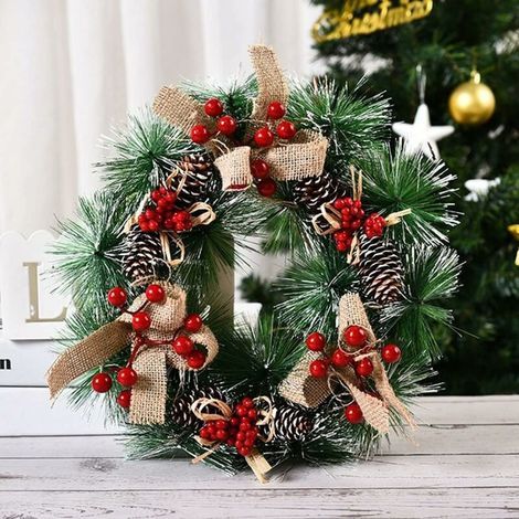 Weihnachtsgirlande, 32 cm lange hängende Winterdekoration für Tür, Fenster und Wand mit Tannenzapfen und Beerensträußen (1/2)