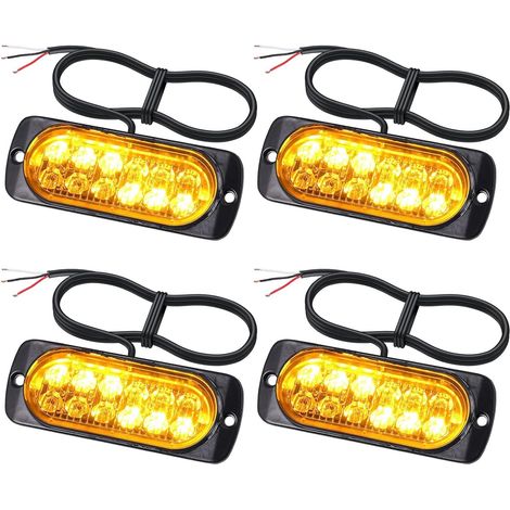 Luz de emergencia LED 4x12, intermitente delantero, 18 modos de parpadeo, luz estroboscópica ámbar de 48 W para camiones, automóviles y tractores de 12 V/24 V.