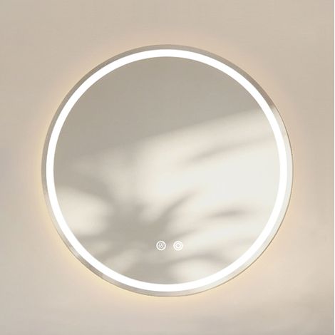 Miroir de salle de bain rond 60x60 cm avec éclairage LED, antibuée, 3 teintes, argenté HAVRYA (1/3)