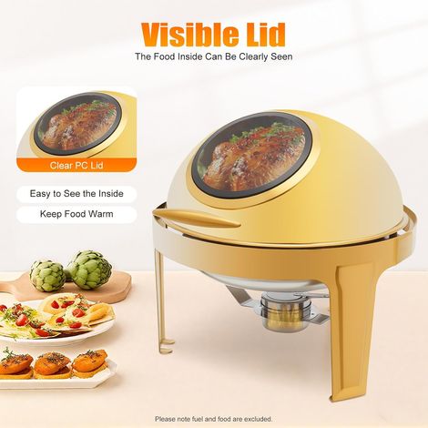 6L Stainless Steel Chafing Dish Buffet Set, Round Chafing Dishes with Visible Lid, Large Capacity Food Servers & Warmers, for Parties, Wedding, Camping, Dinner (1/5)