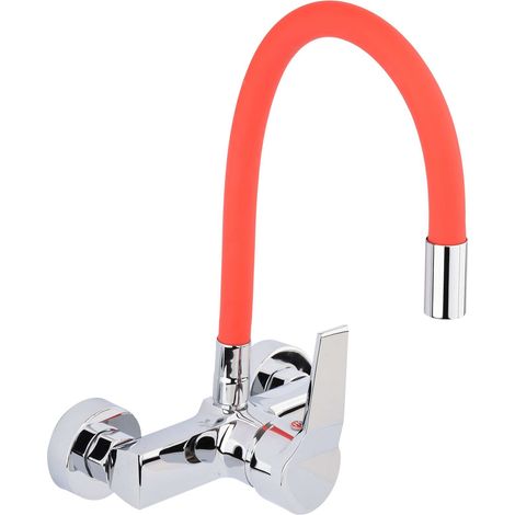 Küchenarmatur, Wandarmatur flexible, rot, Wasserhahn, Spültischarmatur, Mischbatterie