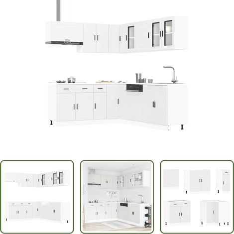 Küchenzeile - 11-tlg. Küchenschrank-Set Porto Weiß Holzwerkstoff (1/5)