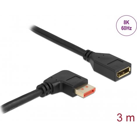 Delock Alargador DisplayPort macho 90Â° derecha angular a hembra de 8K 60 Hz 3 m