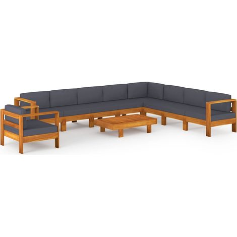 Maison Exclusive - Set Divani Giardino 10Posti Cuscini Grigi Scuro Massello Acacia