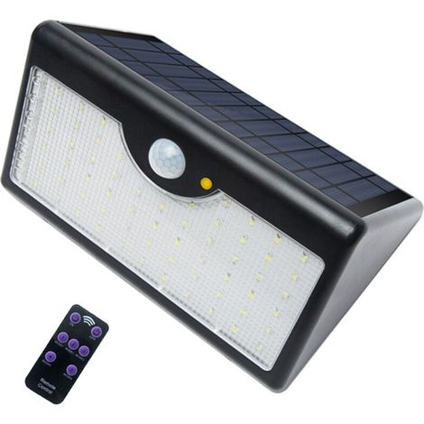 SABIR 5 Modes Applique Solaire Exterieur Avec Télécommande,Super Lumineux 60 LED Sans Fil Détecteur De Mouvement Lampe De Sécurité 1300LM Imperméable à L'eau Pour Mur, Garage, (coque noir, lumière bl (1/5)