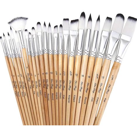 24-teiliges Künstlerpinsel-Set, professionelle Rundpinsel mit Nylonborsten, rot, Retro-Stil