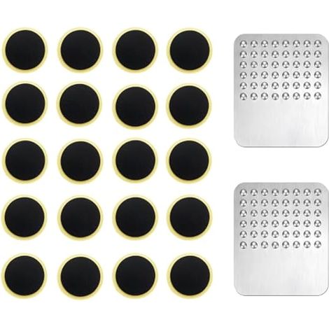 Kit Reparation Pneu Velo, Adhésif Pneu de vélo Patch kit, 20 pcs Rustine Autocollante + 2 pcs Râpe Métallique, Convient pour la Plupart Velo (1/4)