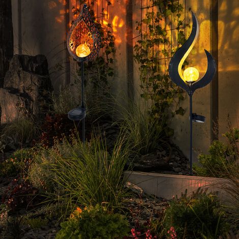 Solarleuchte Gartendeko Steckleuchte LED Außenleuchte Erdspießleuchte, Flammen Design, LED, H 90 cm, 2er Set