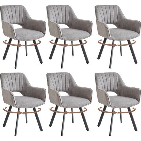 Wokaka - Set di 6 sedie girevoli a 360°, Sedia da pranzo moderna in lino, Imbottita con schienale Grigio chiaro
