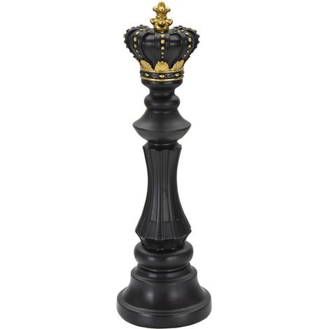 Scultura Re degli scacchi grande in resina nera e oro