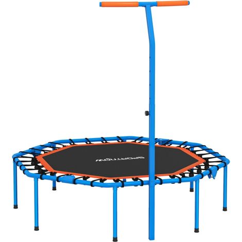 Trampoline Fitness avec Barre de Maintien Réglable - Stable et Silencieux - Pour Usage Intérieur - Structure Acier - Bleu 128x120x126cm (1/5)