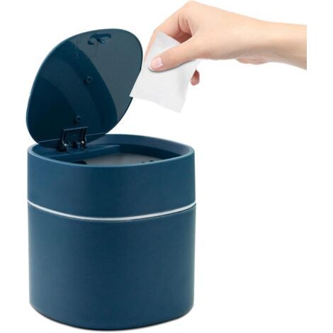 QORVA-Mini poubelle avec couvercle, 2 litres, petite poubelle de bureau, casier, matériau polypropylène, etc. (bleu 13x13x16cm) (1/5)
