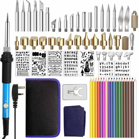 Chalumeaux Kit de fer à souder, 71pcs Pistolet de fer à souder à température réglable 60W Stylo de fer à souder Outils de soudage, Papiers carbone, Crayons, Support avec éponge (Kit de combustion du-C