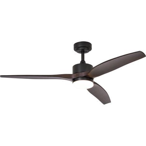 Ceiling Fan Black with Wood Print 132cm incl. LED Dimmable with Remote Control - Joly