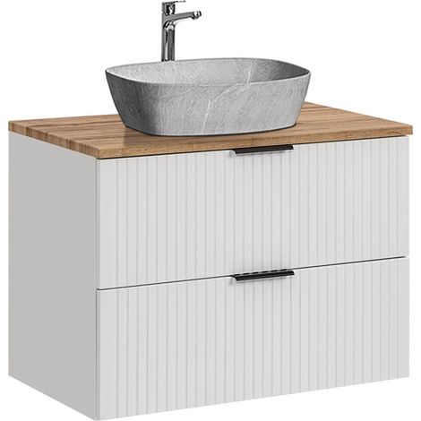 Mueble lavabo individual efecto piedra de 80 cm Adriel blanco. (1/4)