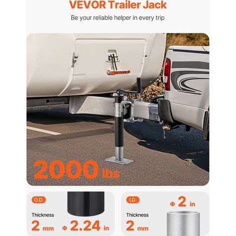 Cric de Remorque à Boulon, Charge Dynamique 907 kg, Course 254 mm, avec Poignée, Plage Levage 265-515 mm, pour Remorque de Camping-… (1/5)