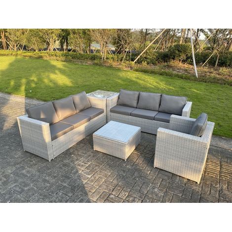 Fimous Rattan Gartenmöbel Set mit Sessel Sofa Beistelltisch Quadrat Couchtisch Helles Grau (1/5)