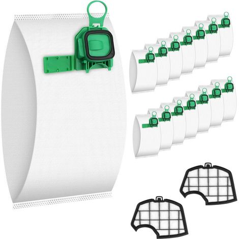 Paquete de 15 bolsas para aspiradora Vorwerk Kobold VK140, VK150, FP140 y FP150, con 2 filtros de motor y 2 cepillos de limpieza, cierre automático.