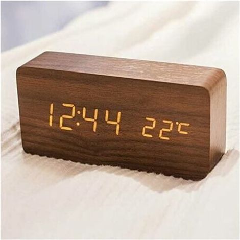 Moderner digitaler Wecker aus Holz – LED-Uhr mit Datums-, Temperatur- und Luftfeuchtigkeitsanzeige – 12-/24-Stunden-Format fürs Schlafzimmer (1/4)