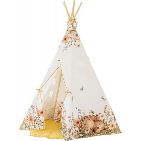 Tente tipi enfant wildflowers - Blanc, marron, rouge, vert, bleu (1/5)