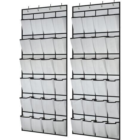 Set di 2 appendiabiti da porta, scarpiera con 24 ampie tasche a rete e 8 ganci, per riporre scarpe, utensili da cucina, camera da letto, bagno e armadio. (1/5)
