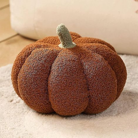 Dekoratives Kürbiskissen aus Plüsch, Halloween-Kürbis-Plüschtier, 3D-Kürbiskissen für die Heimdekoration – 20 cm – Braun