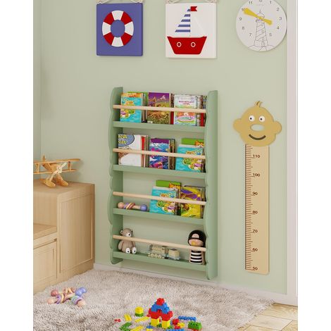 WOLTU Kids Librería Infantil Pared Estantería Frontal de Madera Organizador 4 Compartimentos Pequeño de Libros Juguetes para Habitaciones de niños Sala de Juego Guardería Verde (1/5)