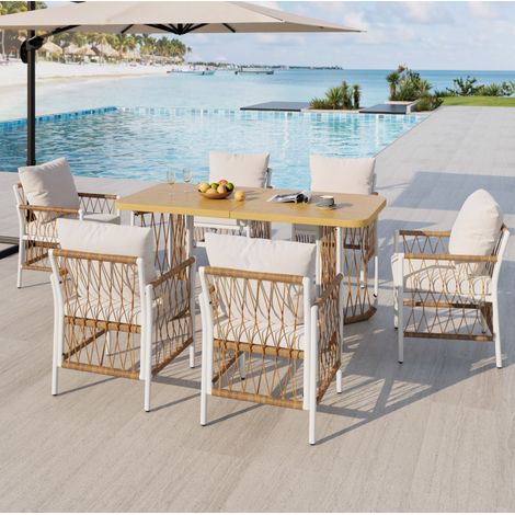 Salon jardin 1 table 6 chaises fer et polyester OKMYHOME (1/5)