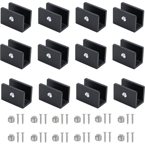 12-teiliges Glasklemmen-Set, Aluminium-Regalhalterungen, verstellbare Glastrennwandhalterung, für 8-10 mm dicke Glasregale, für Badezimmer und Balkone (mit Schrauben) (1/4)