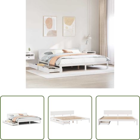 vidaXL Tiroir sous lit - Cadre de lit avec tiroirs sans matelas blanc 200x200 cm (1/5)