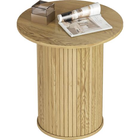 Table d'appoint ronde Ø 48 cm, table basse avec pieds cannelés pour salon, chambre ou petit espace, chêne (1/4)