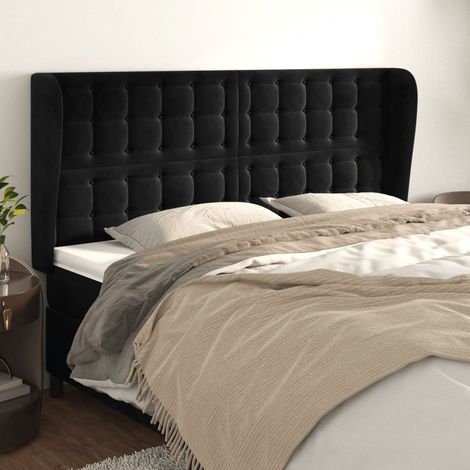 Tête de lit avec oreilles Panneau de lit pour Lit adult Décoration murale Noir 163x23x118/128 cm Velours RJYKXR208115 MaisonChic (1/5)