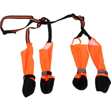 Bottes à bretelles pour chien, respirantes, réglables, fermeture tactile, imperméables, chaussures, protection des pattes, pour la marche en plein air, Orange L (1/5)