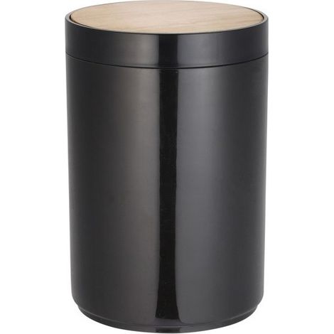 MSV – Poubelle de salle de bain 5L – Couvercle basculant – Polypropylène et bambou – Design moderne noir