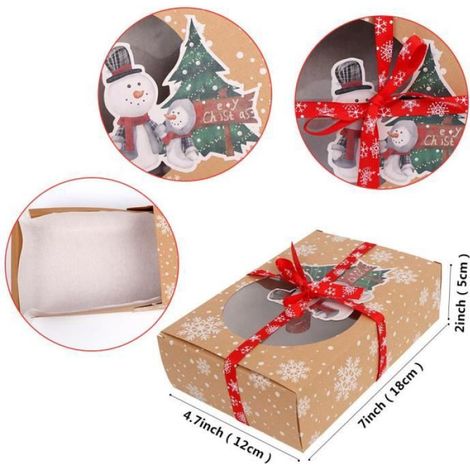 Style D 12pcs -OurWarm – boîtes cadeaux en papier Kraft pour biscuits de noël, avec fenêtre transparente, 18x12x5cm, boîtes pour (1/4)