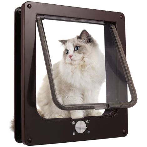 Chatière magnétique 4 voies 23.5 x 27 x 5.5 cm – Accès sécurisé pour chats et petits chiens – Design brun élégant avec rabat transparent (1/5)