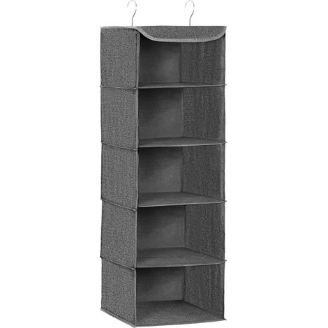 SONGMICS Étagère Suspendue, Organisateur, Penderie, Pliable, Gain de Place, Rangement Placard, avec Crochets en Métal, Renfort en Bambou, Motif Lin, Gris RYCH06G (1/5)