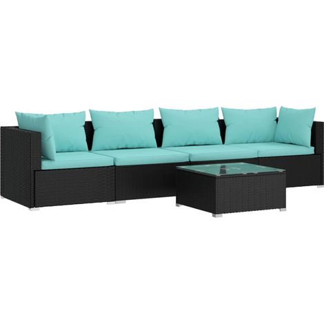5-tlg. Garten-Lounge-Set mit Kissen Poly Rattan Schwarz vidaXL