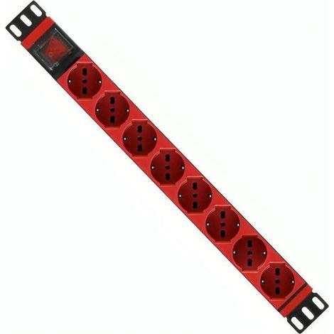 WP Europe WPN-PDU-G01-08-R Multipresa 1U 8 Prese Universali Schuko 250V 3500W Alluminio colore Rosso (1/2)