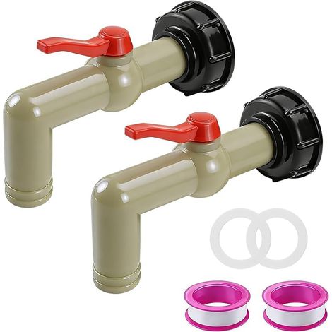 2-teiliger Tankhahn, 1-Zoll-Adapter für 1000-Liter-Tanks (S60 x 6 IBC), Hahnanschluss, 32 mm Auslassdurchmesser, mit Dichtung und Klebeband für Garten und Regentonne (1/5)