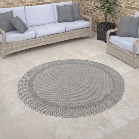 Paco Home Tappeto Per Esterno Rotondo Terrazzo Balcone Geometrico Moderno A Righe Bordura Ø 120 cm tondo, Grigio 2 (1/5)
