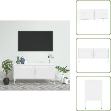 TV-Schrank Weiß 105x35x50 cm Stahl - TV Schrank - Fernsehschränkchen - Weißes Fernsehregal - Metall TV Stand - Wohnzimmer Dekoration (1/5)