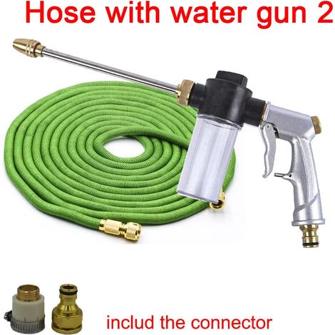 Tuyau d'arrosage extensible Magic Hose (vert avec pistolet) de 84 m (2,75 pi) avec pistolet à eau haute pression et outils de nettoyage pour le lavage de voiture.