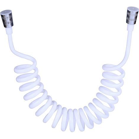Flexible de douche,Tuyau de douche en mousse avec bouchon en cuivre, tuyau à ressort télescopique, flexible rétractable pour douchette, WC et bidet(3M Blanc) (1/5)