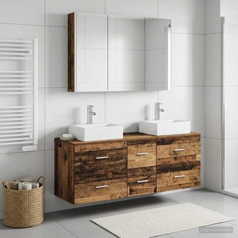 vidaXL Juego de muebles de baño 4 uds. Madera envejecida (1/5)